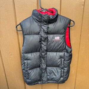 VTG Ralph Lauren Polo Jeans Co Black Red USA Flag Small Puffer Gilet Body Warmer